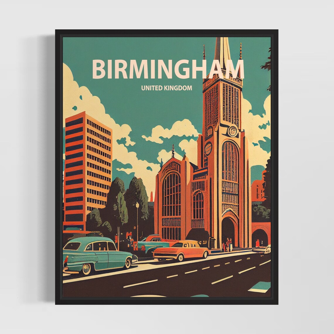 Birmingham United Kingdom Vintage Minimal City Travel Poster Art