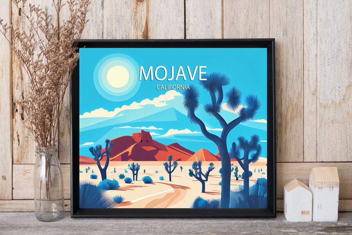 Mojave California Desert Joshua Trees Red Mesas Landscape Poster