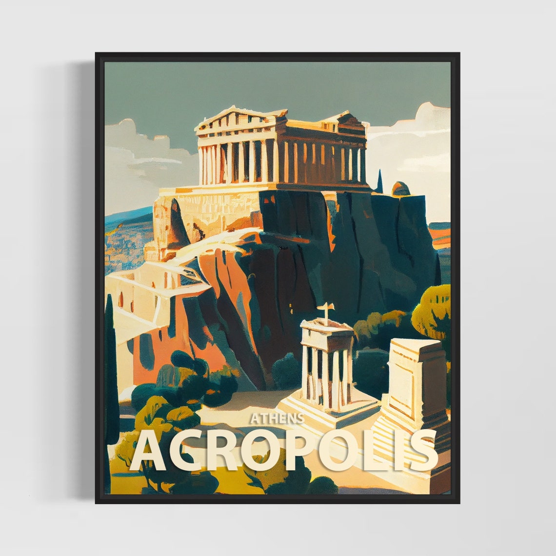 Athens Acropolis Parthenon Ancient Citadel Vintage Travel Poster
