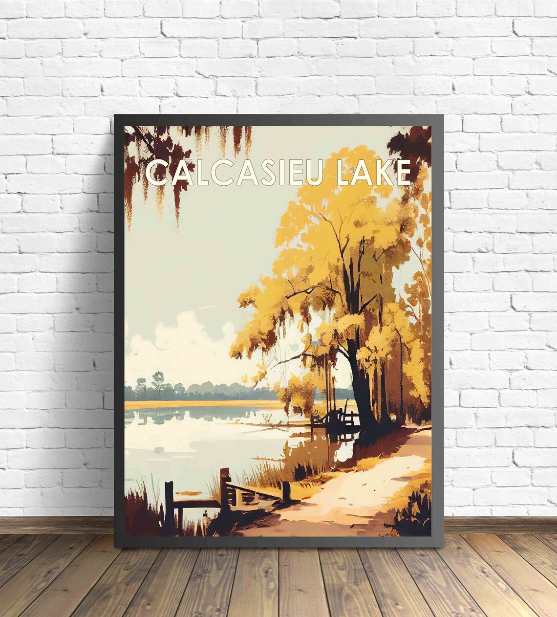 Calcasieu Lake Louisiana Golden Cypress Bayou Vintage Travel Poster