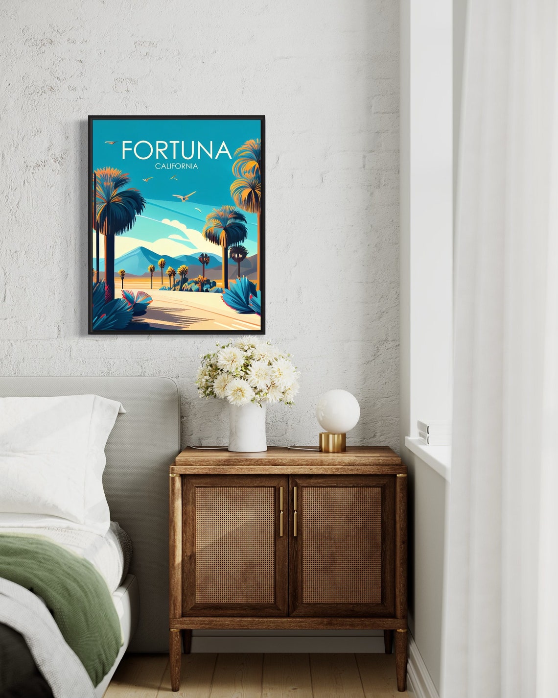 Fortuna California Towering Palm Grove Birds Mountain View Poster - Image 2