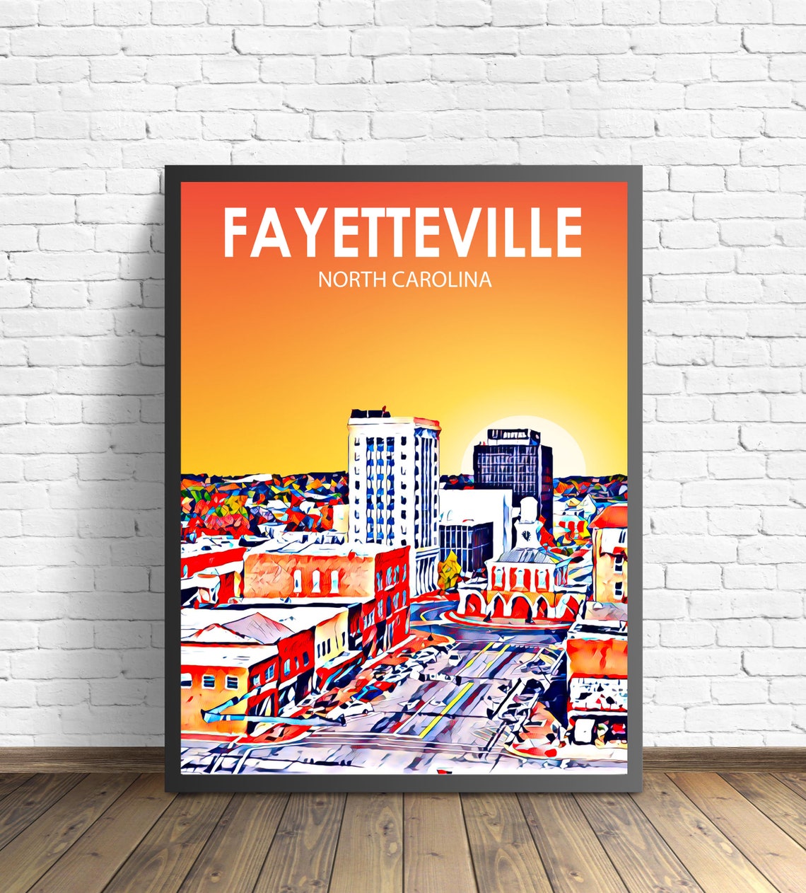 Fayetteville North Carolina Art Poster Sunset Landscape Poster Print Fayetteville City Wall Art Skyline Sketch Photo