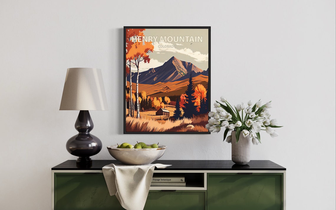 Henry Mountain Colorado Autumn Aspens and Cabin Retro Travel Poster - Image 3