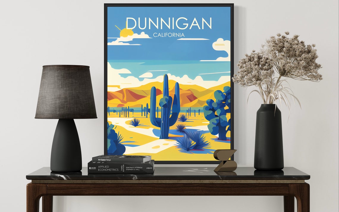 Dunnigan California Vintage Desert Cactus Landscape Travel Poster - Image 3