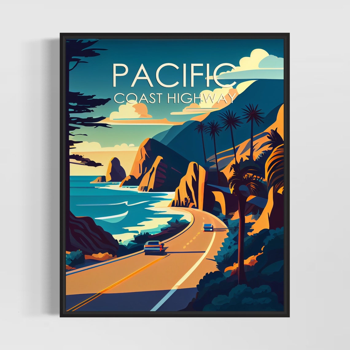 Pacific Coast Highway California Golden Sunset Cliffs Drive Poster