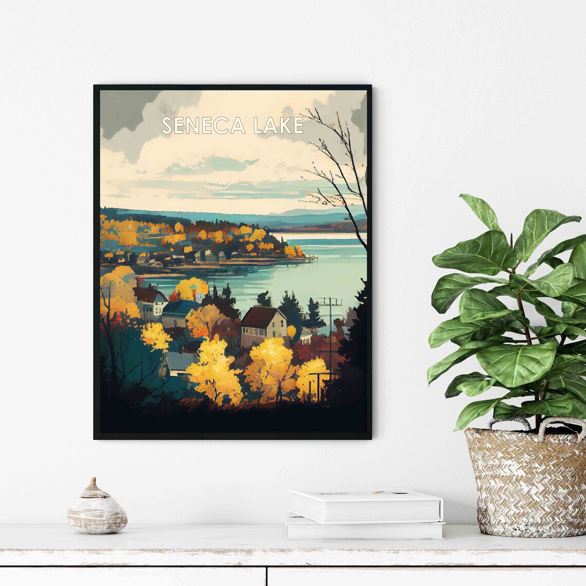 Seneca Lake New York Autumn Shoreline Vintage 1960s Travel Poster - Image 3