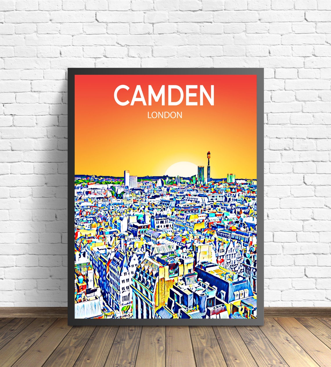 Camden London Sunset Rooftop Panorama Pop Art Urban Travel Poster
