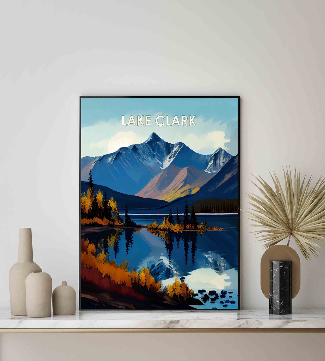 Lake Clark Alaska Mountain Lake Poster with Autumn Reflection - Image 3