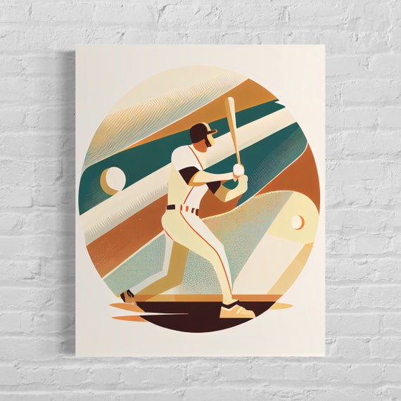 Baseball Retro Art Print Baseball Illustration Baseball Vintage Minimal Design Poster