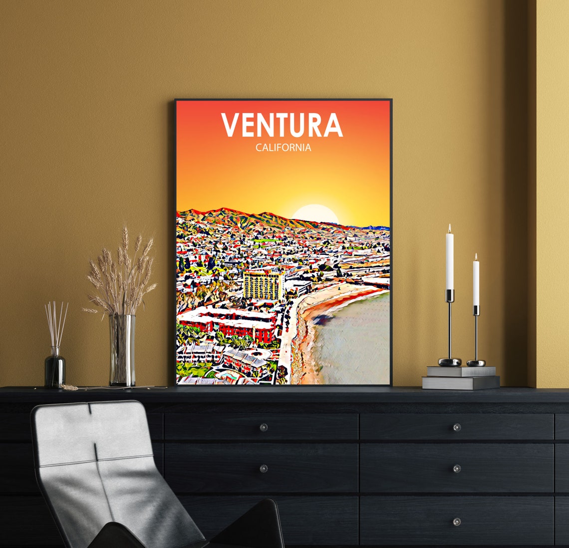 Ventura California Fiery Sunset Coastal City Beach Art Poster - Image 2