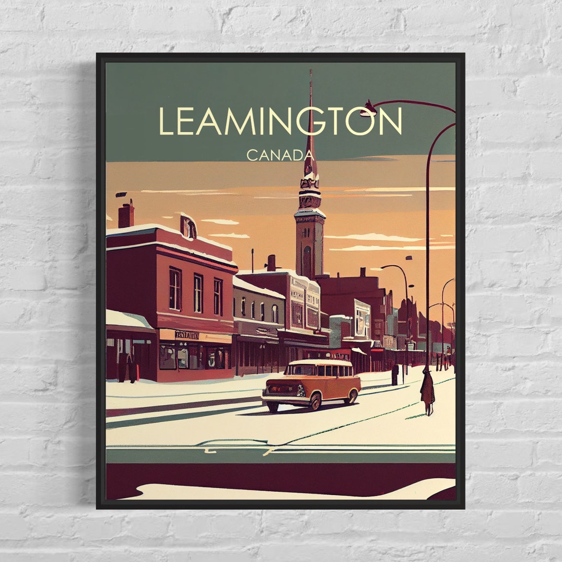 Leamington Canada Winter Street Snow Retro Vintage Travel Poster