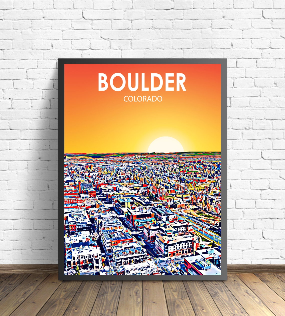Boulder Colorado Sunset Cityscape Vibrant Pop Art Sketch Poster