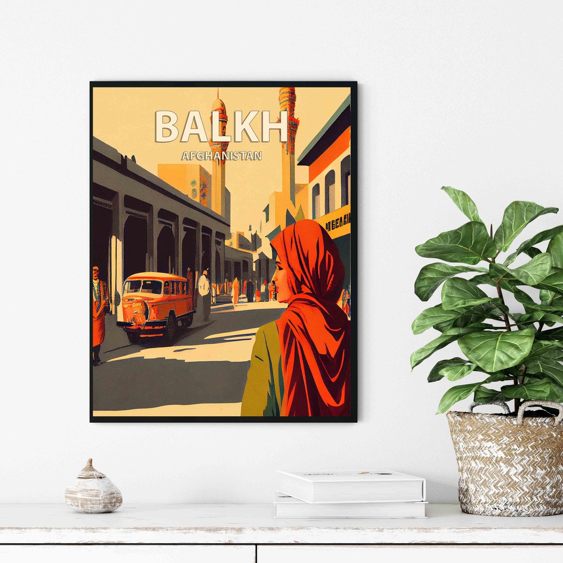 Balkh Afghanistan Retro Street Minaret Mosque Vintage Travel Poster - Image 2