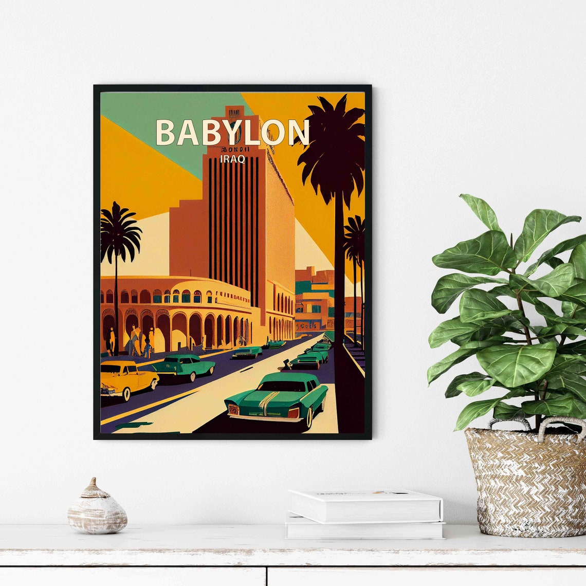 Babylon Iraq Vintage Street Classic Cars Retro Travel Poster