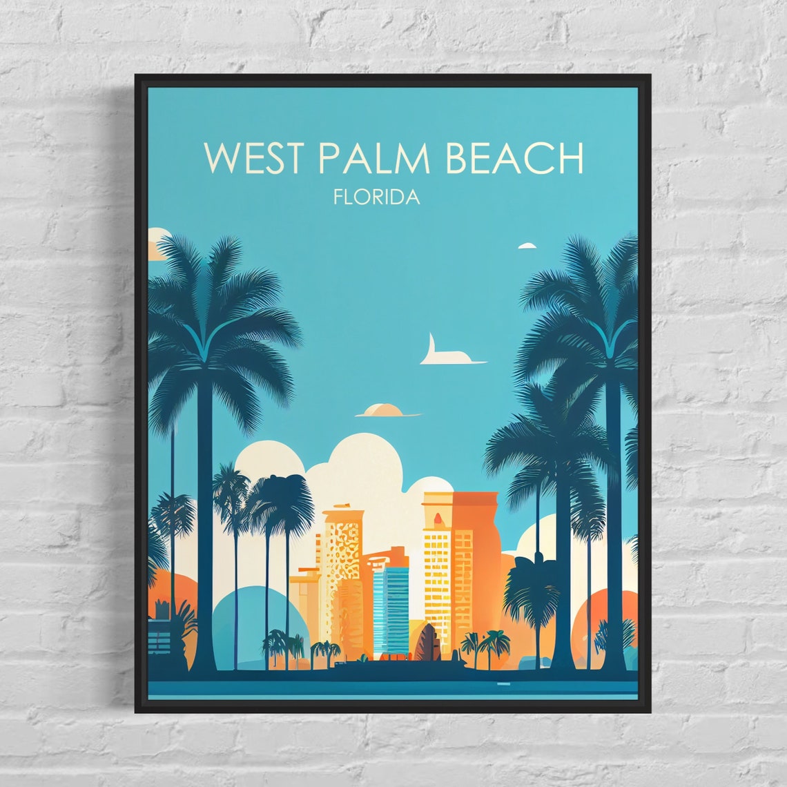 West Palm Beach Florida Golden Skyline Royal Palms Sunset Poster