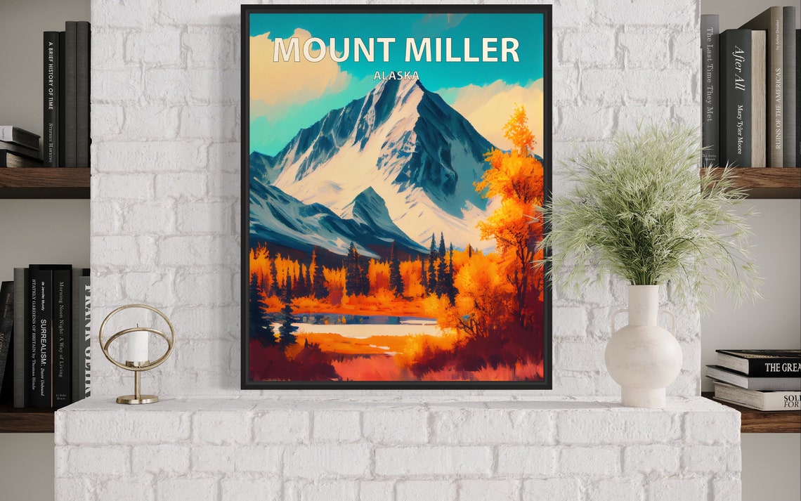 Mount Miller Alaska Towering Glacier Peak Golden Aspens Art Poster - Image 3