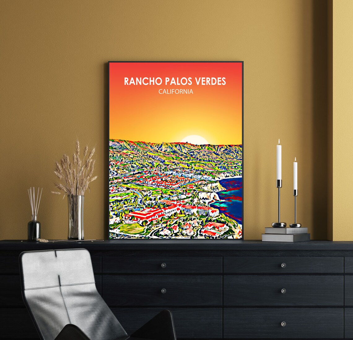 Rancho Palos Verdes California Sunset Ocean Coast Aerial Poster - Image 2