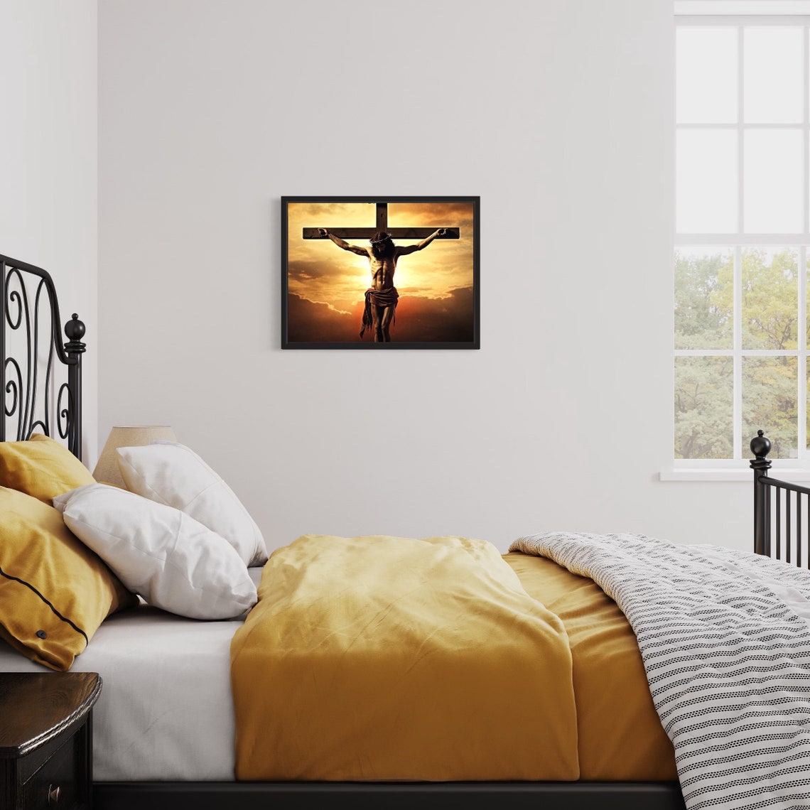 Jesus Christ On The Cross At Sunset Inspirational Religious Art Poster - Image 3