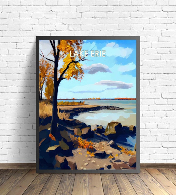 Lake Erie Retro Art Print Lake Erie Wall Art Illustration Lake Erie Vintage 1960s Design Poster Artwork