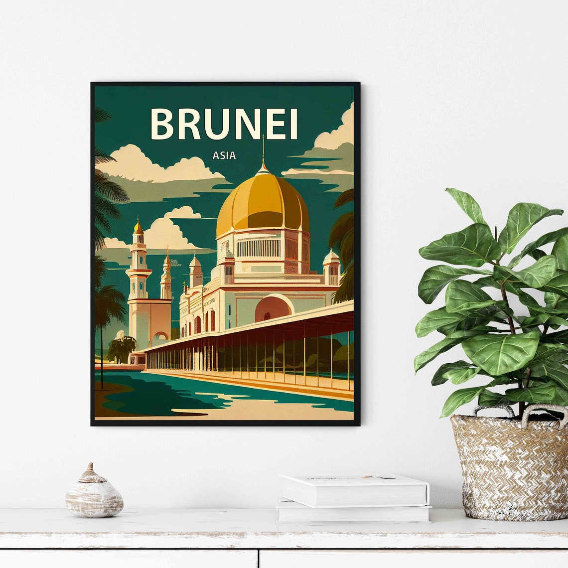 Brunei Asia Golden Dome Mosque Vintage Travel Poster Artwork - Image 2