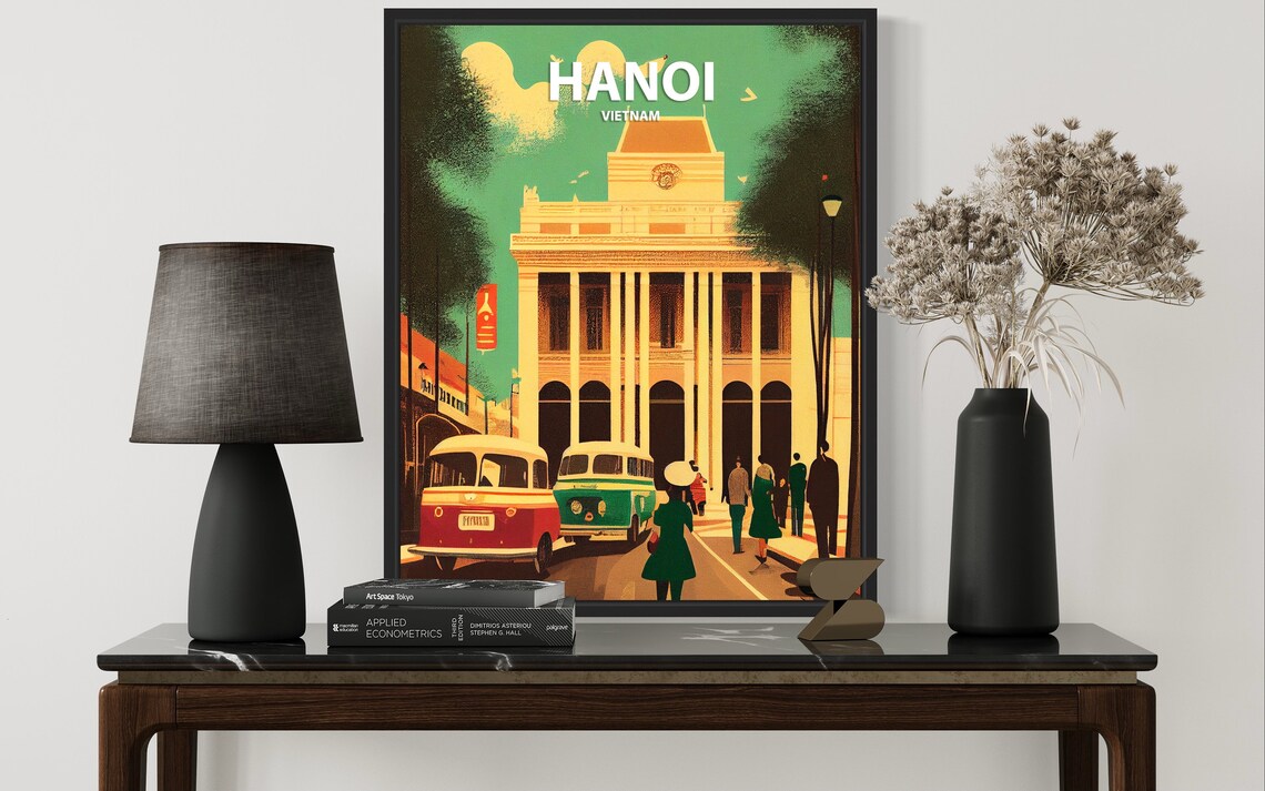 Hanoi Opera House Vintage Minimalist Vietnam Travel Poster Art - Image 3