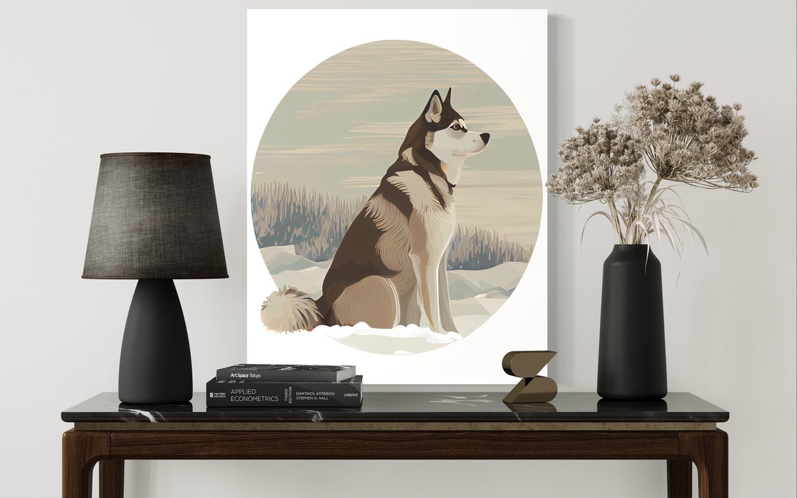 Siberian Husky Winter Forest Portrait Circular Illustration Art Print - Image 2