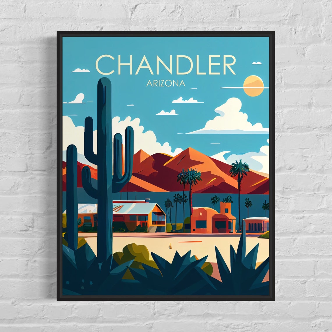 Chandler Arizona Poster with Saguaro Cactus and Desert Ranch