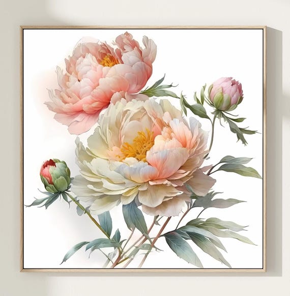 Peony Art Print, Blush Pink Floral Decor