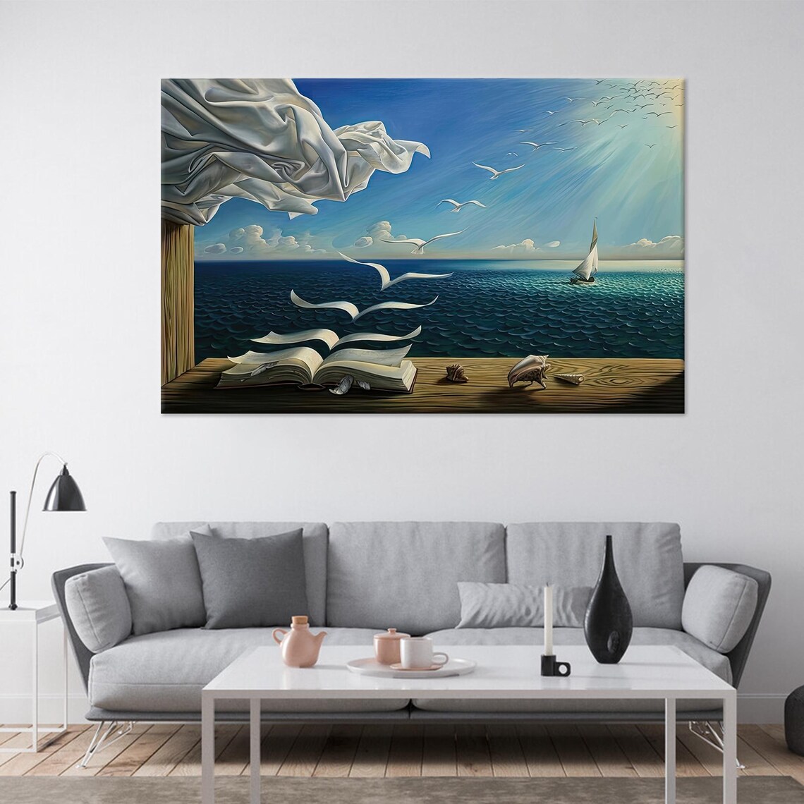 Surreal Ocean Window Art Print, Dali-Inspired Seascape