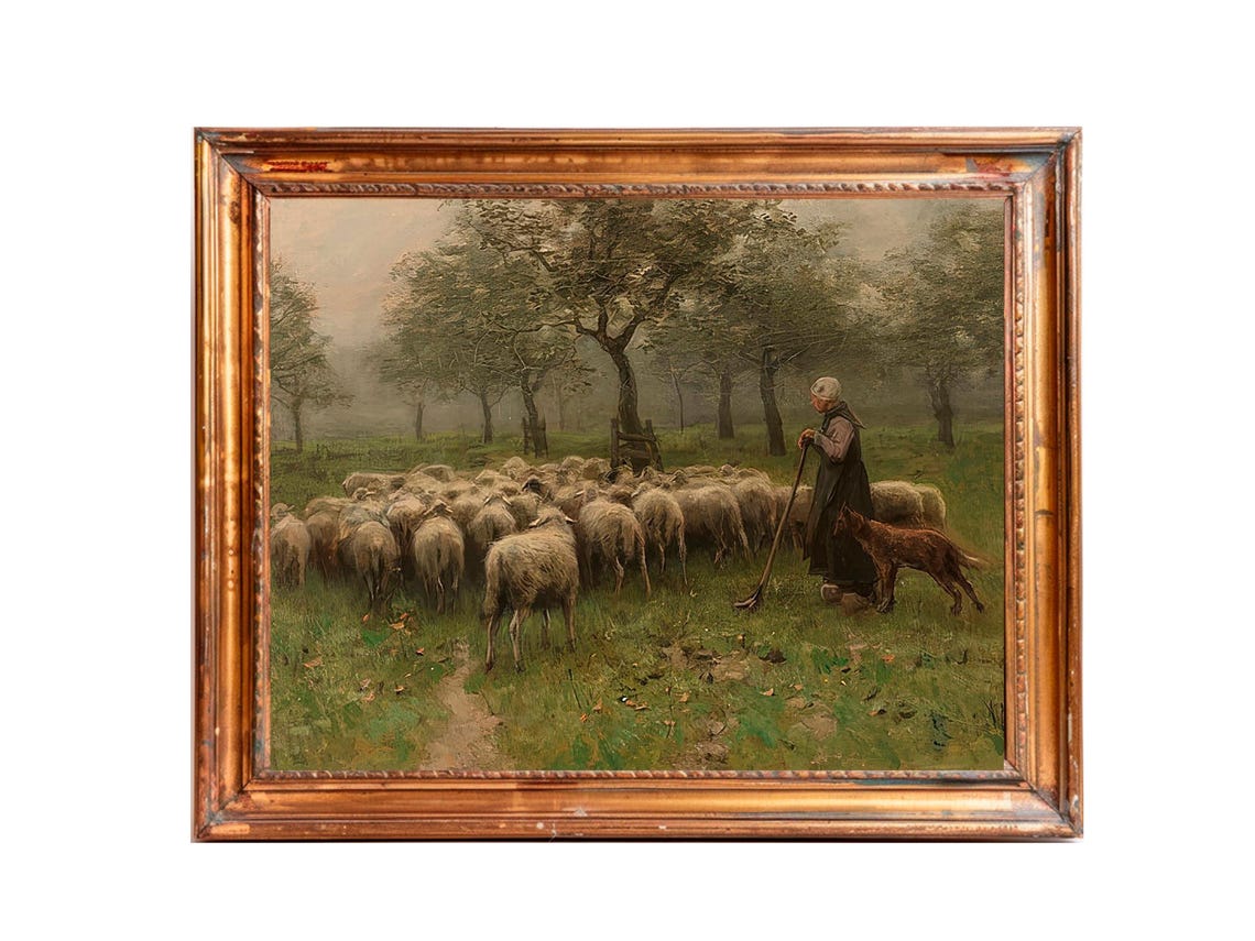 Sheep Oil Painting Countryside Painting Shepherdess Flock Of Sheep Art Anton Mauve Art Print Vintage Oil Painting - Image 2