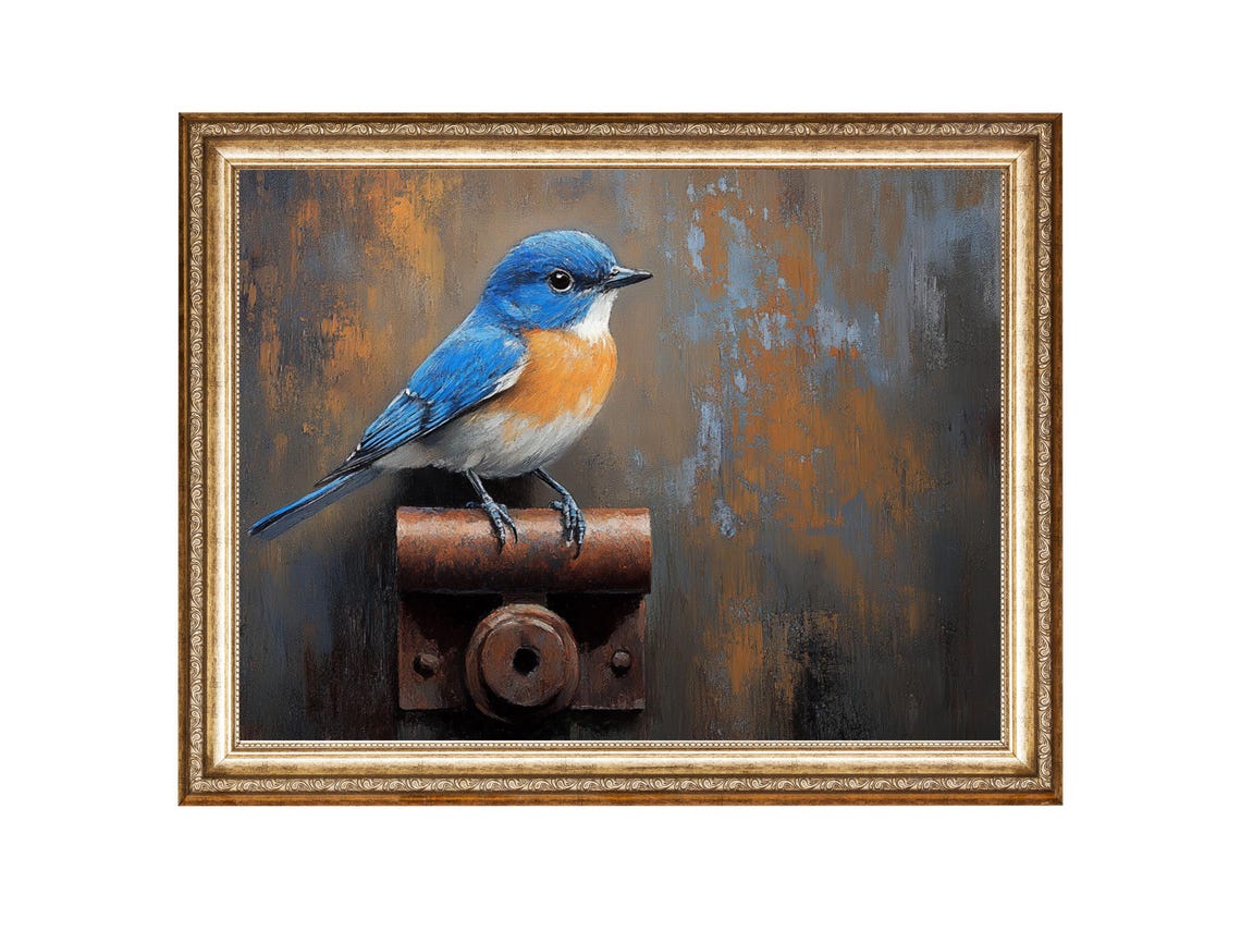 Bluebird Painting Farmhouse Bird Nature Wall Art Oil Painting Cottage Core Art Vintage Painting Wall Art Prints