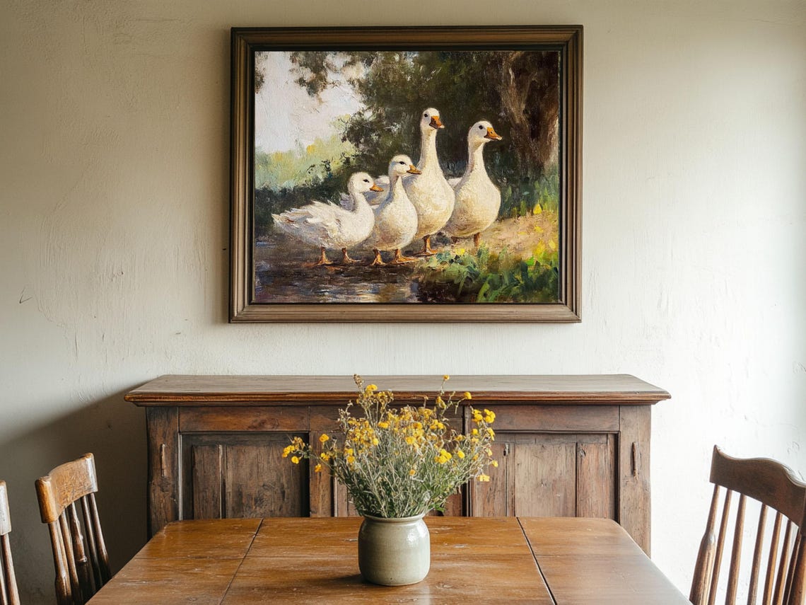 Farmhouse Ducks In Pond Rustic Country Wall Art Oil Painting Cottage Core Art Best Gifts Vintage Painting Art Prints - Image 2
