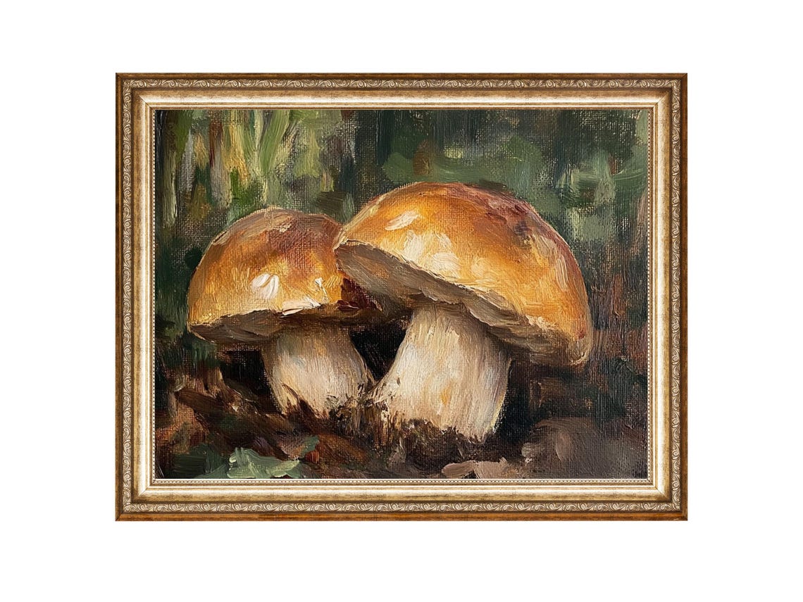 Mushrooms Nature Print Mushroom Art Oil Painting Cottage Core Art Best Gifts Vintage Painting Wall Art Prints