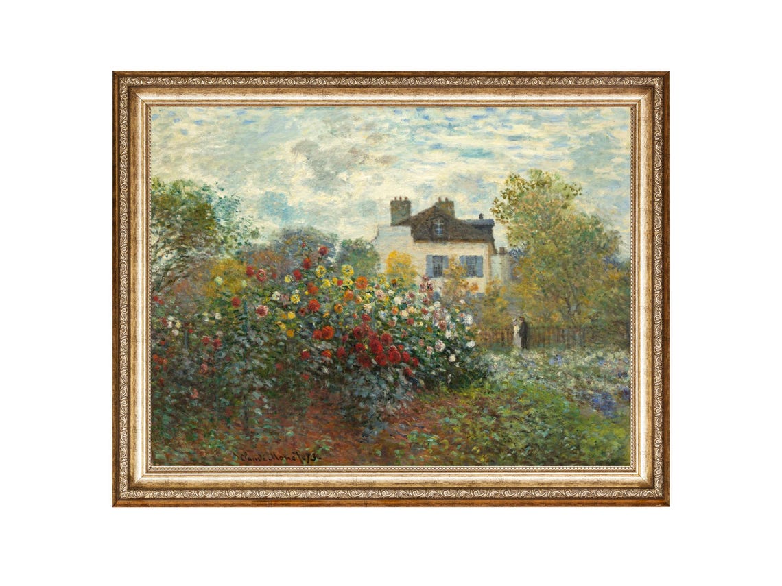 Rose Garden Cottage Painting Vintage Floral Landscape Wall Art Oil Painting Cottage Core Art Vintage Painting Prints