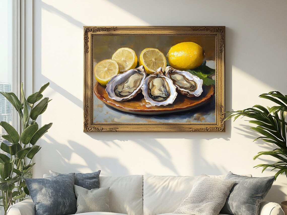 Oyster And Lemon Still Life, Vintage Painting - Image 2
