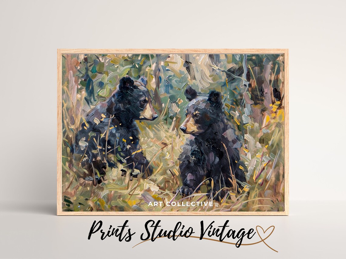 Two Black Bear Cubs In A Forest Impressionist Wildlife Poster - Image 3