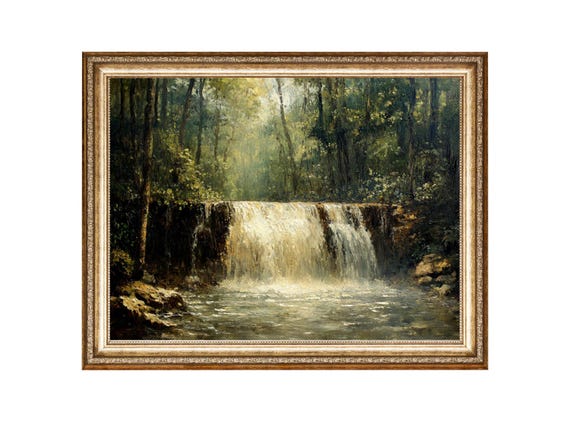 Waterfall Wall Art Forest Print Landscape Oil Painting Cottage Core Art Best Gifts Vintage Painting Wall Art Prints