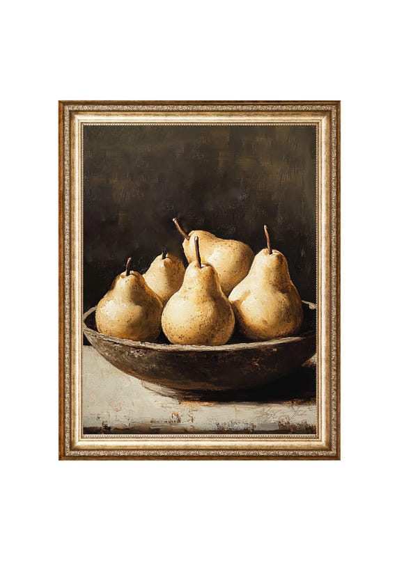 Pear Still Life, Rustic Cottagecore Art Print