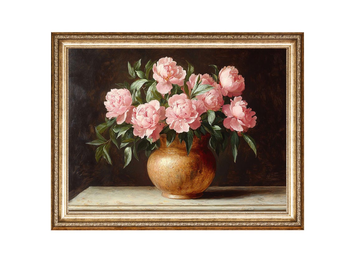 Peony Painting Flowers In Vase Vintage Floral Art Cottage Core Art Best Gifts Vintage Painting Wall Art Prints