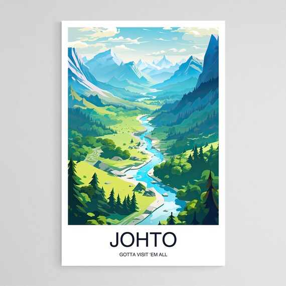 Johto Mountain Valley Gotta Visit Em All Gamer Travel Art Poster