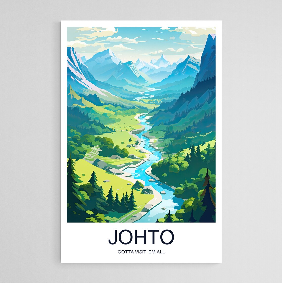 Johto Mountain Valley Gotta Visit Em All Gamer Travel Art Poster
