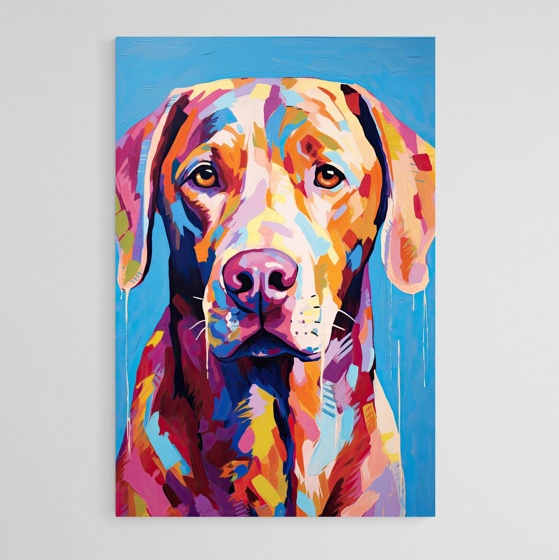 Chesapeake Bay Retriever Pop Art Portrait Blue Background Poster
