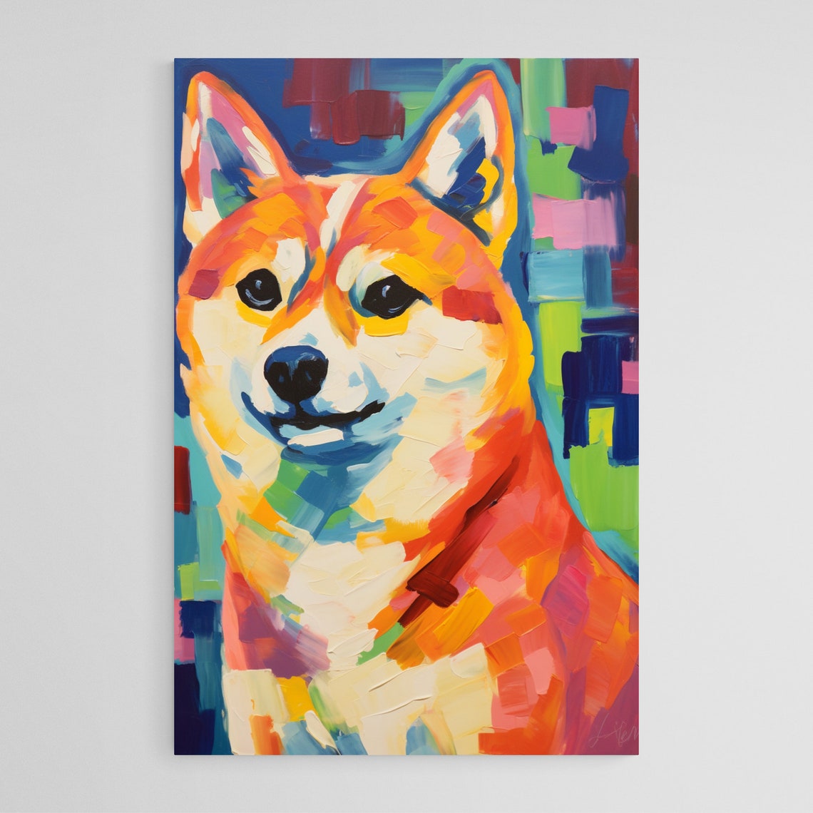 Colorful Shiba Inu Pop Art Smiling Portrait Modern Dog Art Poster