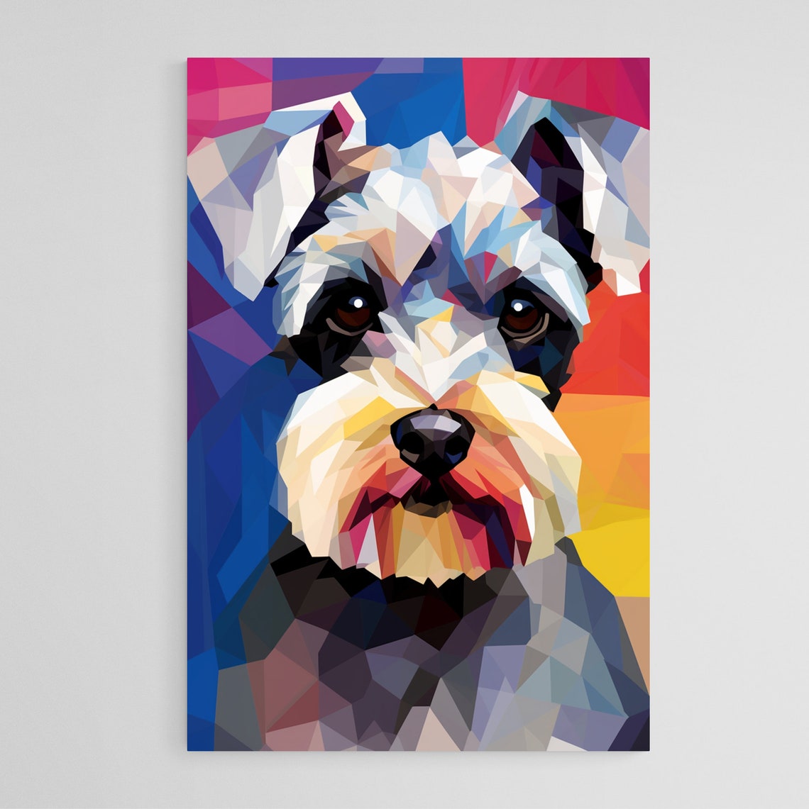 Miniature Schnauzer Low-Poly Geometric Portrait in Bold Colors Poster
