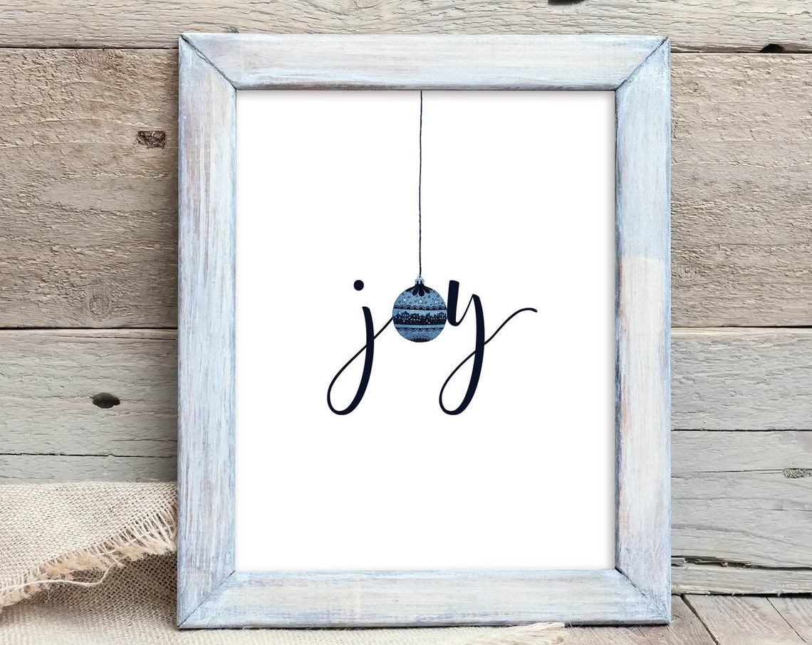 Joy Script Blue Christmas Ornament Minimalist Holiday Wall Poster - Image 3