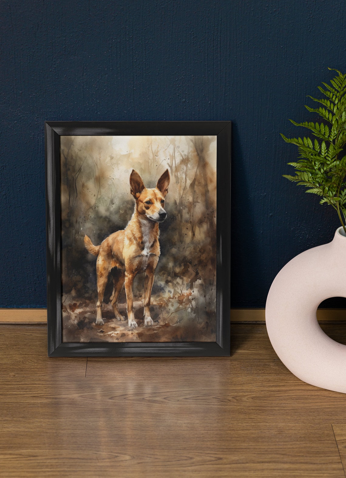 Portuguese Podengo Tan Big Eared Dog Standing Watercolor Poster