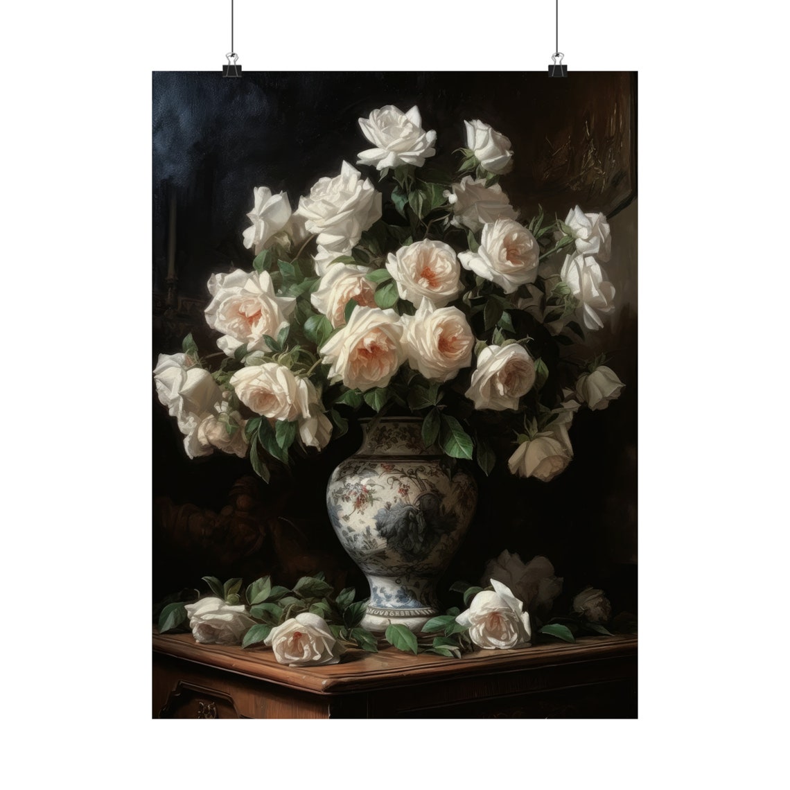White Rose Bouquet Ivory Blooms Porcelain Vase Classic Art Poster - Image 5