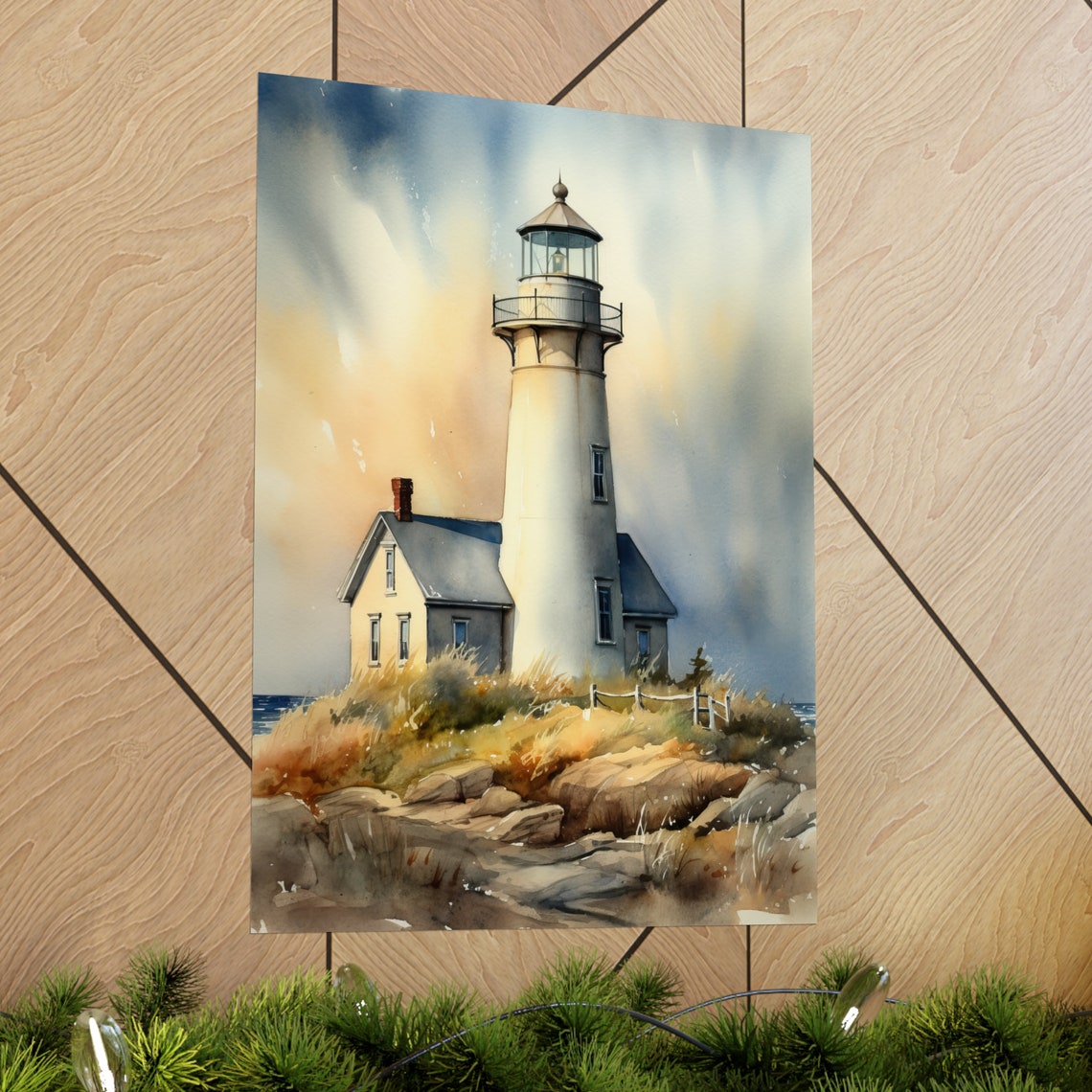 Lighthouse Art Print Lighthouse Painting Lighthouse Wall Art Beach Art Print Beach Wall Art Ocean Dcor Ocean Painting Ocean Theme - Image 2