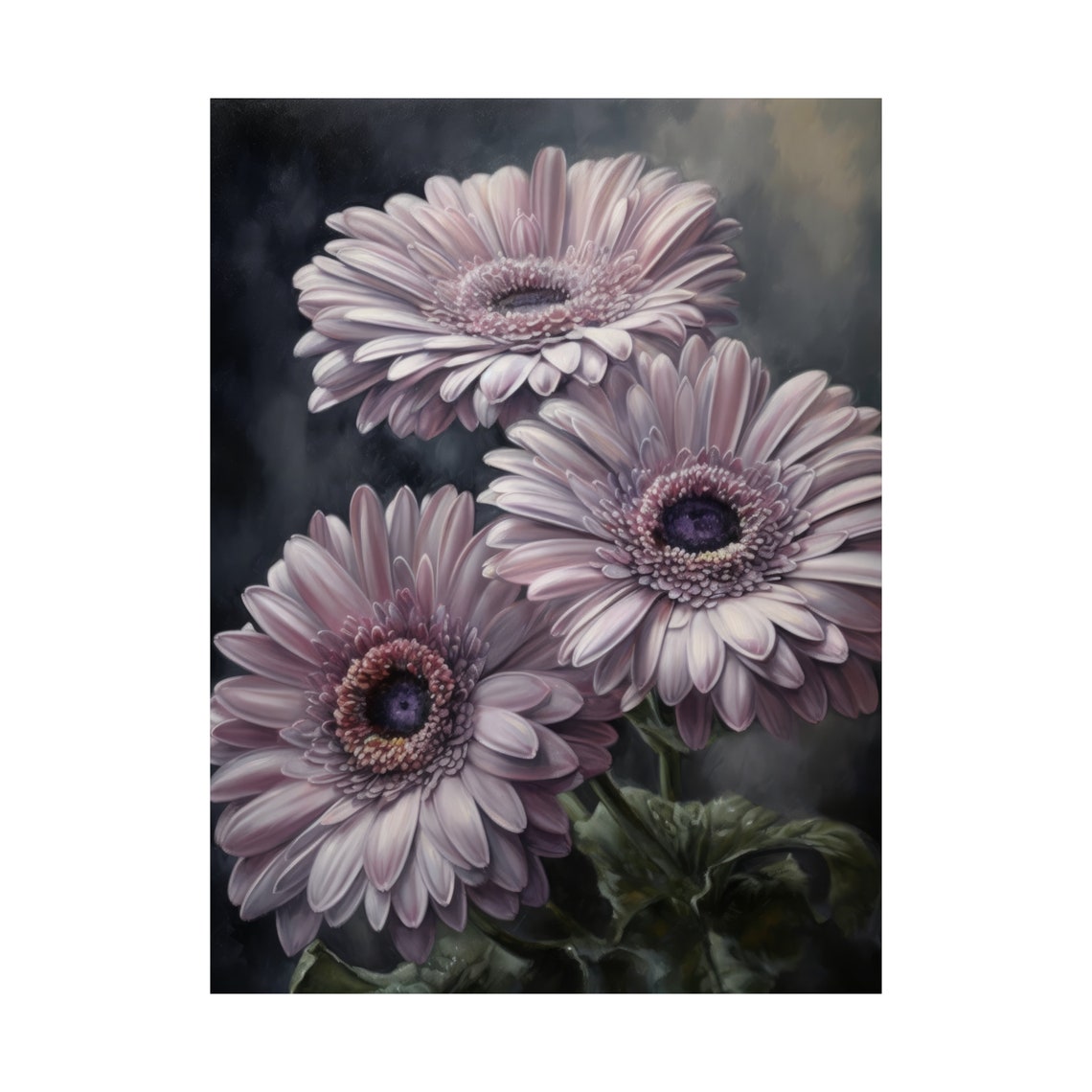 Lavender Gerbera Daisy Soft Lilac Blooms Moody Botanical Art Poster - Image 4