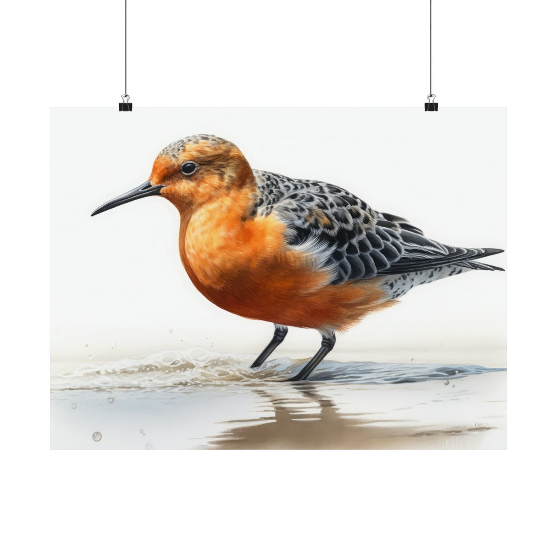 Red Knot Shorebird Wading Watercolor Beach Bird Realistic Art Print - Image 5